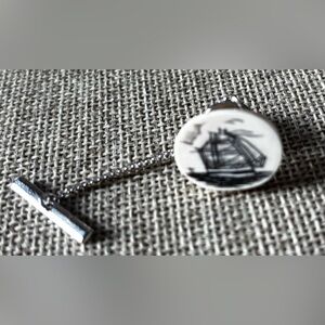 Vintage Tie Tac Featuring Sailing Ship Scrimshaw Desin